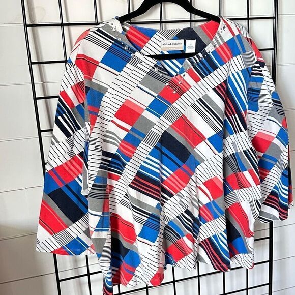Alfred Dunner Retro Patriotic Bling Bling Blouse Womens 1X Red White Blue Coasta - Picture 4 of 10